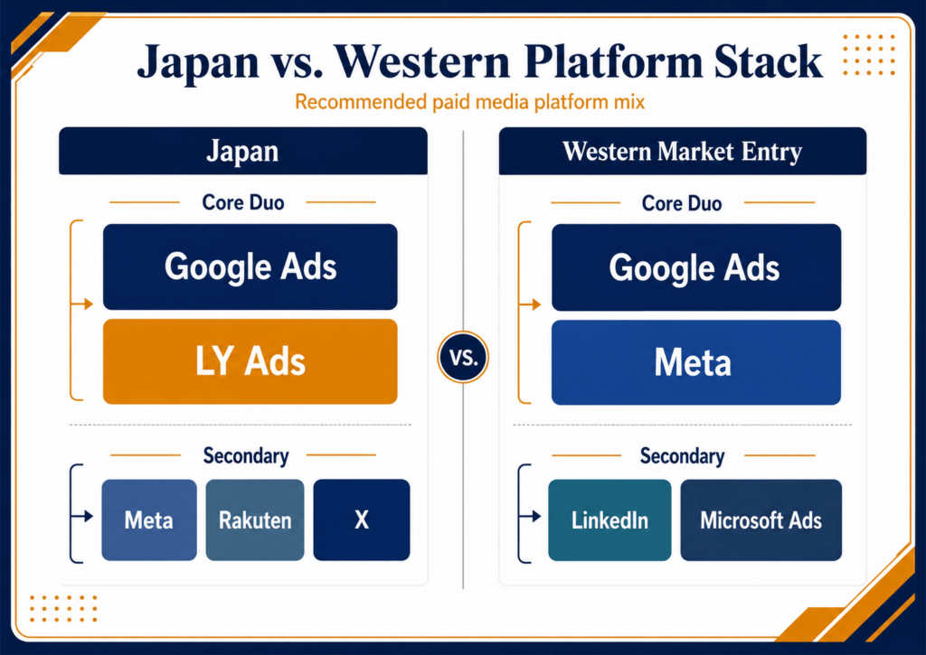 Japan vs. Western platform stack comparison diagram