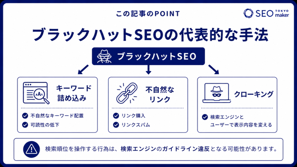 ブラックハットSEOの代表的な手法