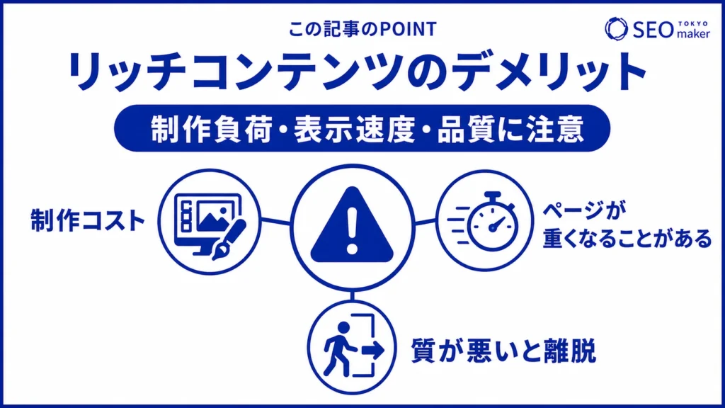 リッチコンテンツのデメリットをまとめた図