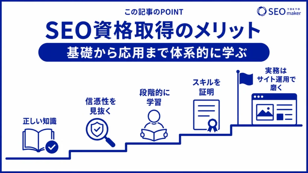 SEOの資格を取得するメリットをまとめた図