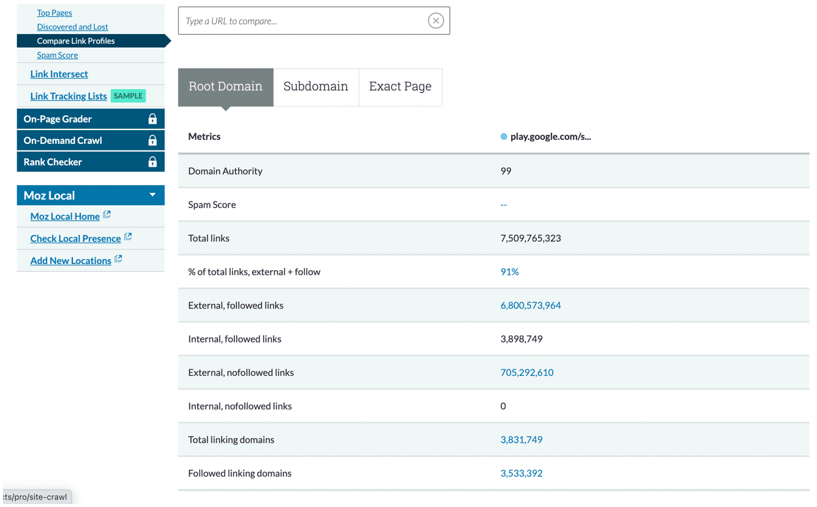 Compare Link Profiles:競合比較