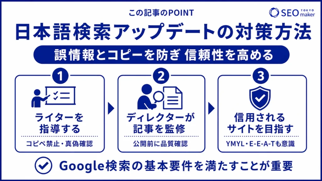 日本語検索アップデートの対策方法をまとめた図