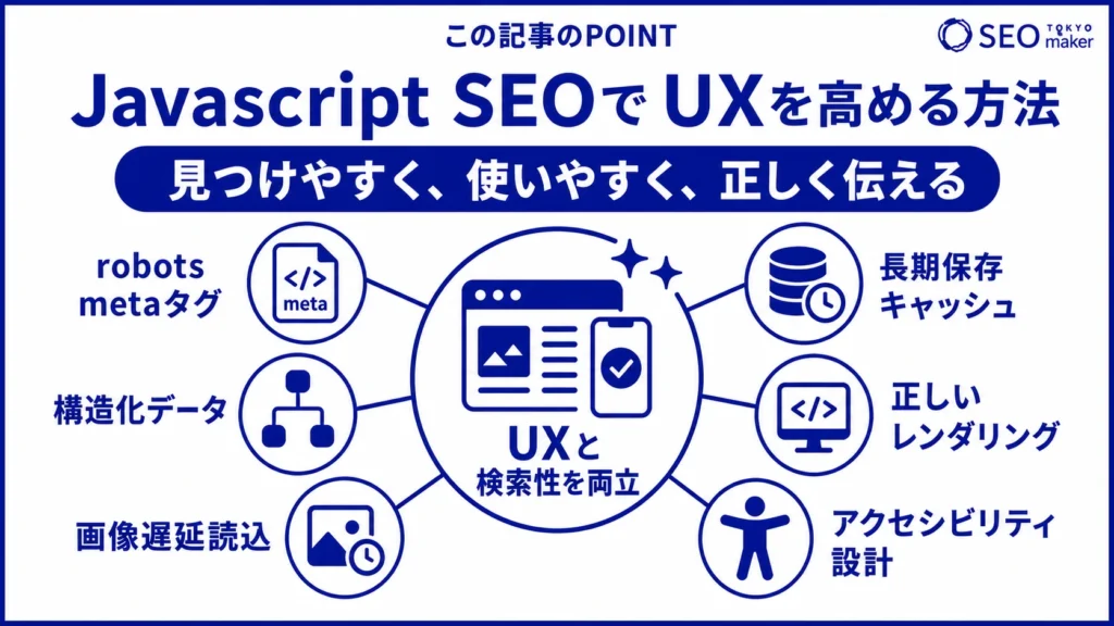 JavaScript SEOでUXを高める方法をまとめた図