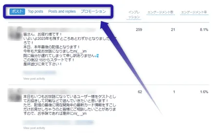 ページに表示されるツイート