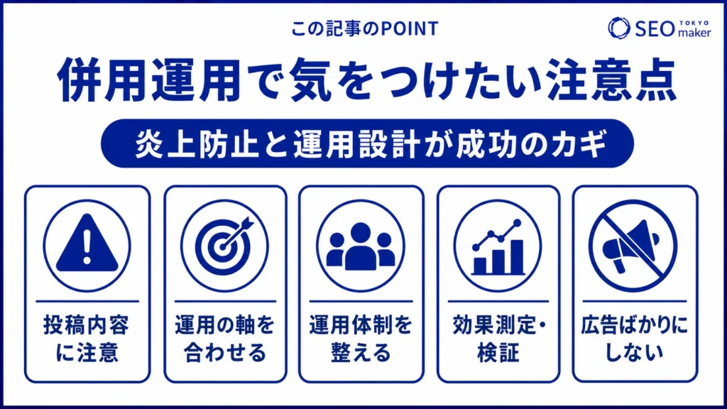 オウンドメディア運営にSNSを使う際の注意点をまとめた図