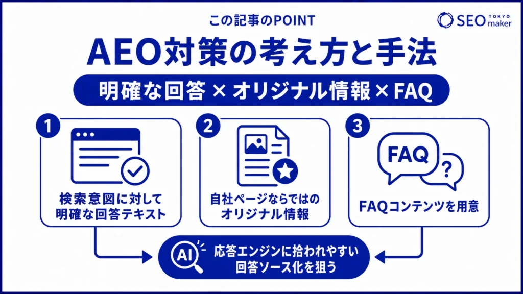 AEO対策の考え方や手法をまとめた図