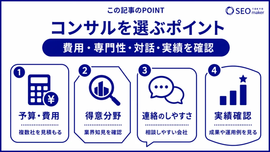 コンサルを選ぶときのポイントをまとめた図