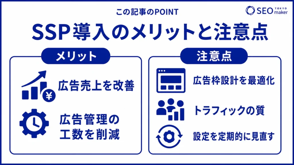 メディアがSSPを導入するメリットと注意点をまとめた図