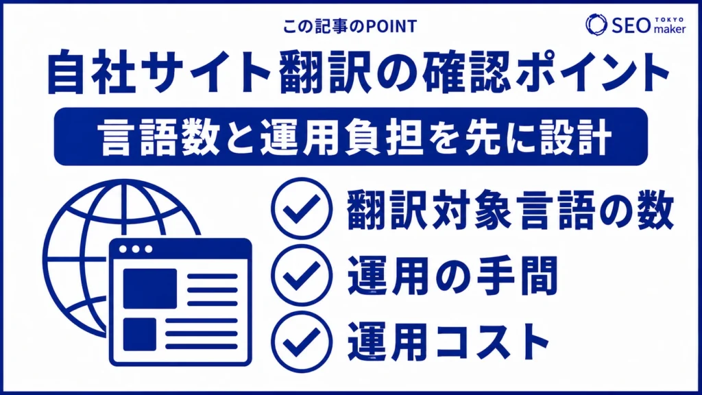 自社サイトの翻訳時に確認すべきポイントをまとめた図