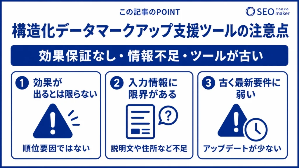構造化データマークアップ支援ツールを使う上で注意すべき点をまとめた図