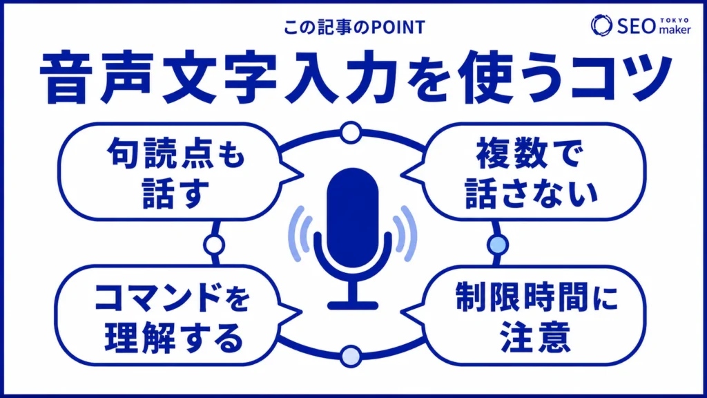 音声文字入力ソフトを使うコツをまとめた図