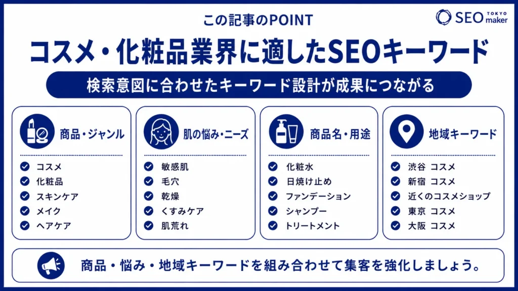 化粧品・コスメのSEO対策｜集客に効果的なキーワード例もご紹介②