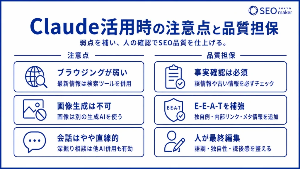 Claudeを利用する際の注意点のイメージ図