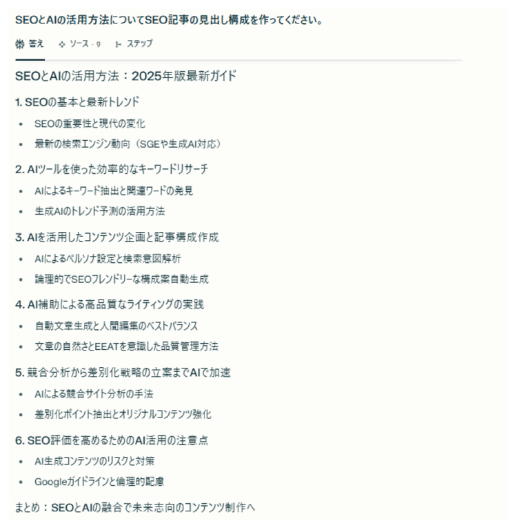 SEOに最適化された論理的な記事構成が作成できる