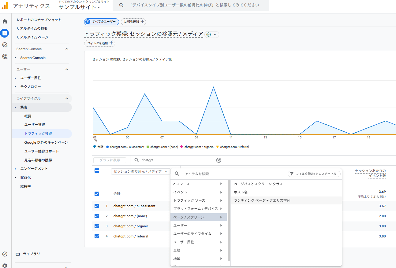 AI流入のランディングページを調べる
