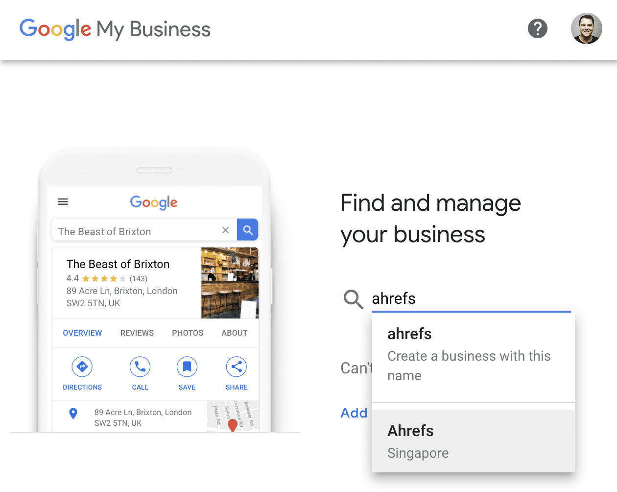 新しいビジネスを作成するオプションをクリック