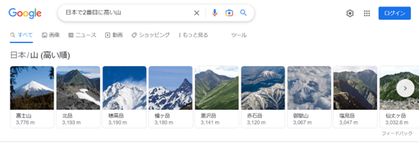 「日本で2番目に高い山」と検索