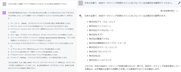 Chat GPTとの比較